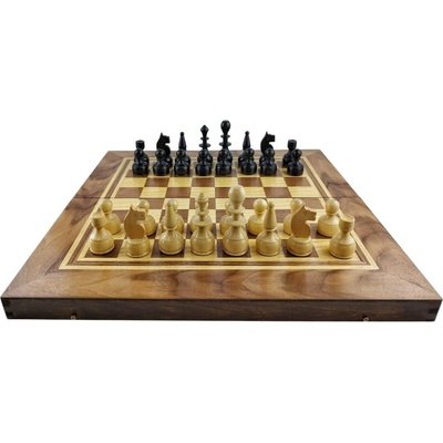Луксозен комплект за шах и табла с естествен фурнир от тъмен орех и бук 48 см (5052)