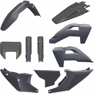 POLISPORT kompletní sada plastů (FULL KIT) HUSQVARNA TE/FE 26 v sadě kryt předního světla (8681500002) a kryty tlumičů (8352500002) barva šedá (N-šedá)