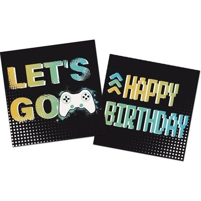 Folat 24967 Ubrousky s videoherními potřebami - Level Up - 33 x 33 cm - 20 kusů - Příbory na