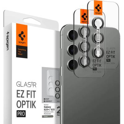 Spigen Optik Pro tR Ez Fit Lens Protector 2 Pack - 2 комплекта предпазни стъклени лещи за камерата на Samsung Galaxy S23, Galaxy S23 Plus (тъмнозелен)