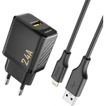 Dudao A23 мрежово зарядно устройство с USB изход 2, 4 A + Lightning кабел, ЧЕРНО GP-190497 (GP-190497)