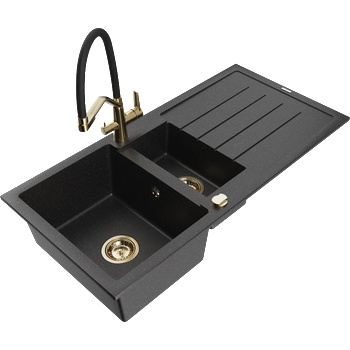 Mexen Andres гранитна мивка 1, 5 камери с отцедник и кухненски смесител Duo, черно/сребърно - 6515-73-671701-57-G (6515-73-671701-57-G)