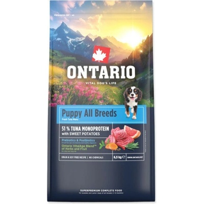 Ontario Puppy & Junior All B Monop. Tuna & Sweet Potato 6,5 kg