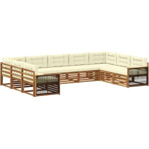 vidaXL Комплект дивани за открито 9 бр. Натурален и Крема (3383833)