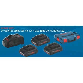 Bosch Акумулаторен SET 3× GBA ProcCORE 18V 4.0 Ah + GAL 1880 CV + L-BOXX 102