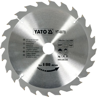 Kotouč na dřevo 250 x 30 mm 24z Yato YT-6070
