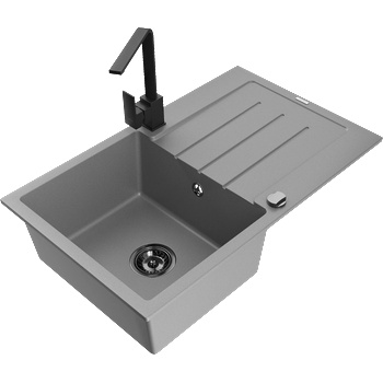 Mexen Bruno кухненска мивка от гранит с 1 отделение и отцедник и кухненски смесител Rita, сив - 6513-71-670300-70-B (6513-71-670300-70-B)