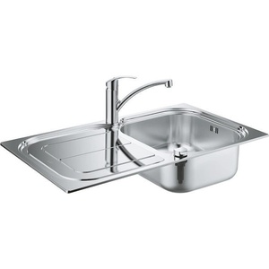 GROHE Кухненски умивалник K300, 860 x 500 mm с отцедник и едноръкохватков, стоящ смесител Eurosmart (31565SD0) Мивка за вграждане