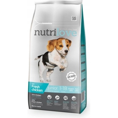 Nutrilove Junior Small & Medium s čerstvým kuřecím 8 kg