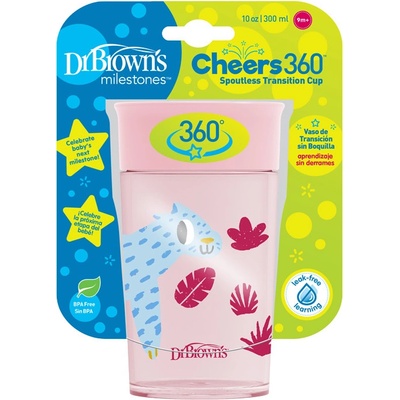 Dr Brown´s hrnček cheers Jungle 300 ml růžový 360° bez držadiel