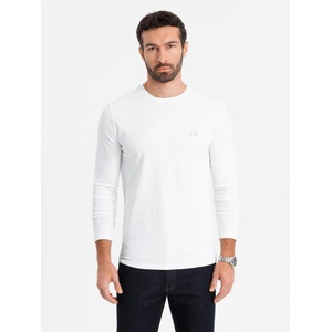 Ombre Clothing Мъжка тениска SLIM FIT с дълъг ръкав, еластан и щампа в бяло Ombre Clothing Ombre Clothing | Byal | МЪЖЕ | S