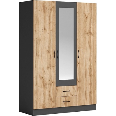 Голд - Аполо Трикрилен гардероб с чекмеджета и огледало АПОЛО 11 дъб вотан / антрацит