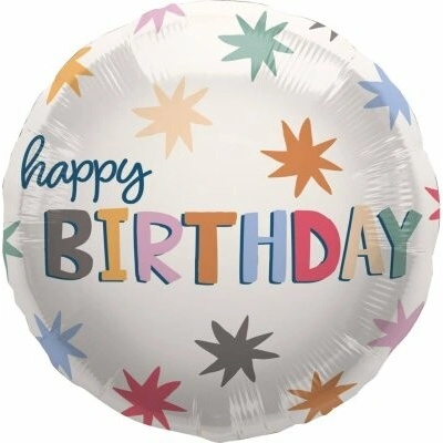 Folat BV Kruh "Happy Birthday" barevné hvězdy 45cm fóliový balónek