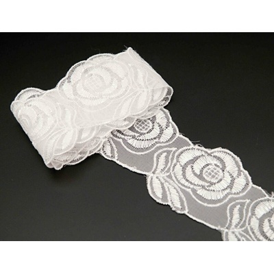 Vyšívaná čipka - kvety - biela - šírka 4,5 cm