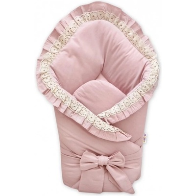 Baby Nellys Rýchlozavinovačka s volánikmi vyšívkou a stuhou púdrovo ružová