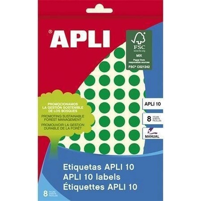 Etikety, kruhové, zelená, priemer 10 mm, 1008 ks/bal., APLI