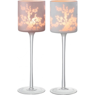 2ks růžový a modrý skleněný svícen na úzké noze na čajovou svíčku Sakura - Ø 9*30 cm - J-Line by Jolipa