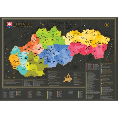 Stieracia mapa Slovensko, 84,1 x 59,4 cm – vlastivedná