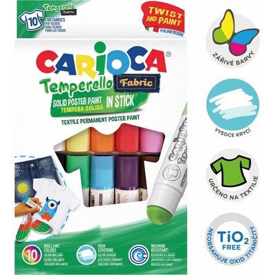 CARIOCA tuhé temperové barvy na textil 10 ks