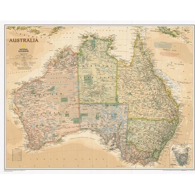 National Geographic Austrálie - nástěnná mapa Executive 75 x 70 cm Varianta: bez rámu v tubusu, Provedení: laminovaná mapa v lištách