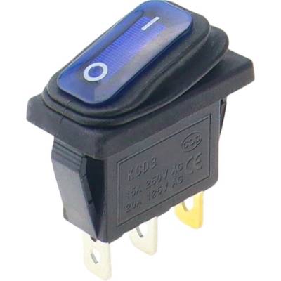 Kolískový vypínač obdĺžnikový s podsvietením KCD3, ON-OFF, IP65, 250V/15A Modrá