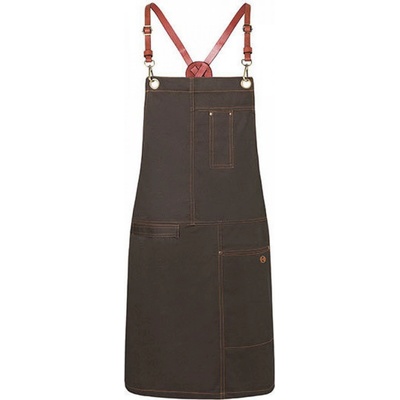 Karlowsky Zástěra keprového vzhledu s překříženými popruhy a kapsami 68x80cm Čokoládová KY116