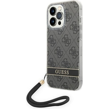 GUESS Кейс Guess GUOHCP14LH4STK за iPhone 14 Pro 6.1", черен / черен, твърд, 4G Print Strap (3666339093815)