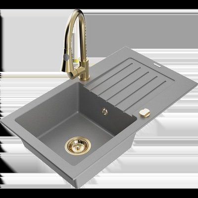 Pablo гранитна кухненска мивка с 1 корито, с отцедник и кухненски смесител Elia, сива - 6510-71-670101-50 (6510-71-670101-50)