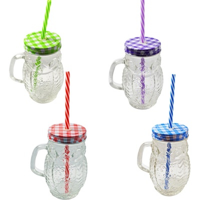 HOME Pohár sklenený so slámkou SOVA 400 ml