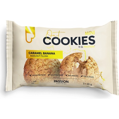 Passion nutrition ovesné mini cookies Karamelovo-banánová Náplň: lískooříšková 2 x 40 g