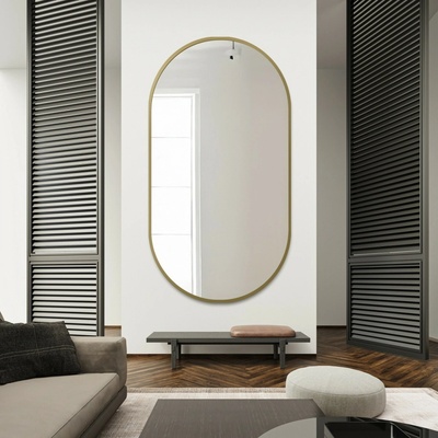 Alfaram Oválne zrkadlo v zlatom MDF ráme SLIM - OLI - farba rámu na výber 60x120