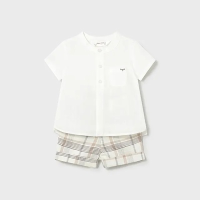 Mayoral Комплект панталон къс пшеница и бяла риза памук за новородено момче Mayoral