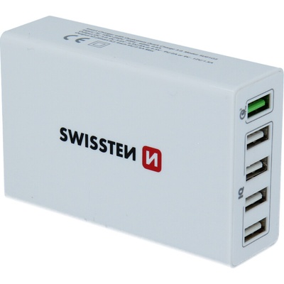 SWISSTEN Sieťový adaptér Qualcomm 3.0 Quick Charge + SMART IC 5× USB 50 W Power, biely 22013306