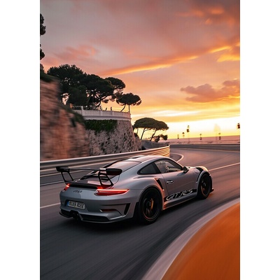 Plagát, Obraz - Sportcar in sunset, 30 × 40 cm