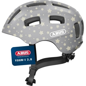 ABUS Youn-I 2.0 bicycle helmet - with light for children, teenagers and young adults - for girls and boys - gray with star pattern, size S - 63810 (63810)