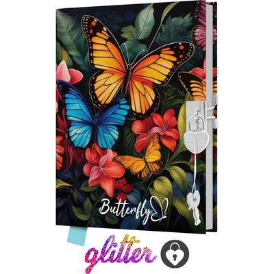JUNIOR Pamätník čistý so zámkom Butterfly 14x18 cm, 80 listov