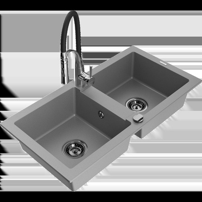 Mario гранитна двукаморна кухненска мивка с кухненски смесител Aster, (6504-71-73450-07-B)