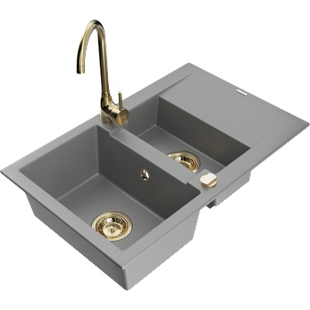 Mexen Gaspar гранитна мивка 1, 5-коморна с отцедник и кухненски смесител Telma, сива - 6507-71-670200-50 (6507-71-670200-50)