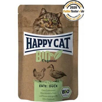 Happy Cat Organic Chicken with Duck - паучове за котки, с Био месо от пиле и патица, 85 гр, Германия - 70488