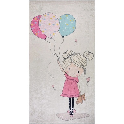 Vitaus Сетски килим подходящ за пране в розово и цвят слонова кост 100x160 cm Girl & Baloons - Vitaus (KRN-KID-2016-100x160)