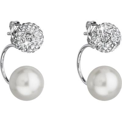 Evolution Group strieborné náušnice dvojité s kryštálmi Swarovski biele okrúhle 31178.1