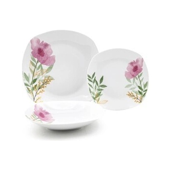 HOME ELEMENTS Porcelánová súprava tanierov Ružový mak 18 ks