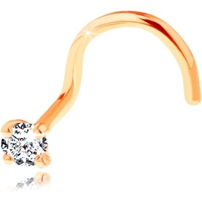 Šperky eshop zahnutý piercing do nosu ve žlutém zlatě blýskavý čirý zirkonek GG151.07