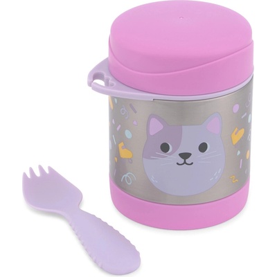 Skip Hop termoska na jedlo so sporkom Mačička 325 ml růžová