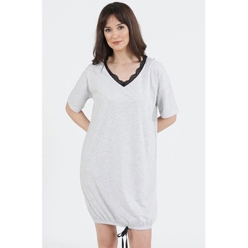 Бледосива нощница с черна дантела и ластик