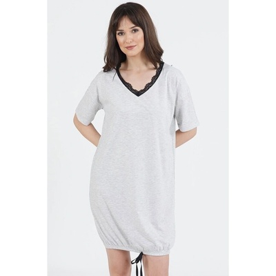 Бледосива нощница с черна дантела и ластик