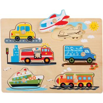Image 1 of Tooky Toy Дървен пъзел с дръжки Tooky Toy - Превозни средства (L20066)