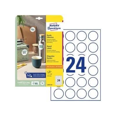 Etikety univerzálne kruhové 40mm Avery A4 10 hárkov