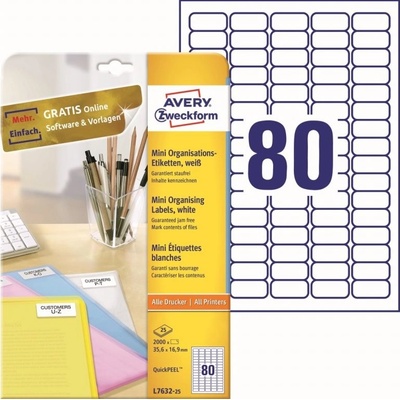 Avery Zweckform Organizační mini etikety 35,6x16,9 mm, 25 listů, bílé - L7632-25