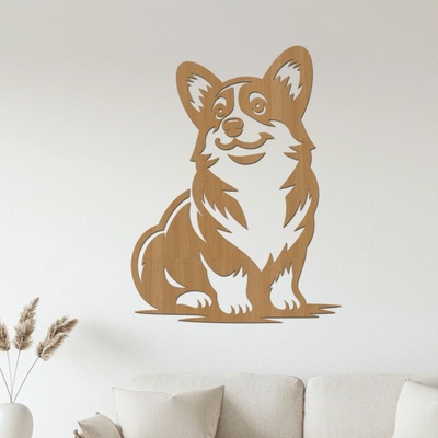 dřevo života Dřevěný obraz sedící Corgi Rozměry (cm): 45x60, Zvolte barvu dekoru: Buk